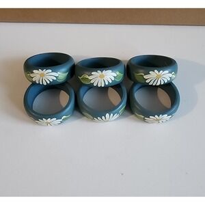 Daisy Wood Napkin Rings Set 6 Hand Painted Floral Cottagecore Table Spring